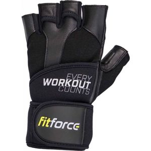 Fitforce LINEAR Kožené fitness rukavice, Černá, velikost M
