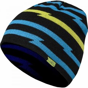 Lewro AZELF Chlapecká pletená čepice, Černá,Modrá,Reflexní neon, velikost