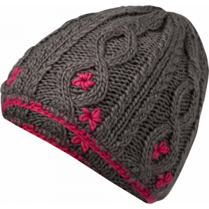Lewro CARBINK Dívčí pletená čepice, Tmavě šedá,Růžová, velikost