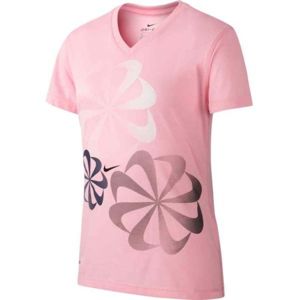 Nike NK DRY LEG TEE V SWOOSH růžová M - Dívčí tričko