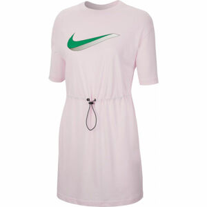 Nike NSW ICN CLSH DRESS SS W Dámské šaty, Růžová,Zelená, velikost L