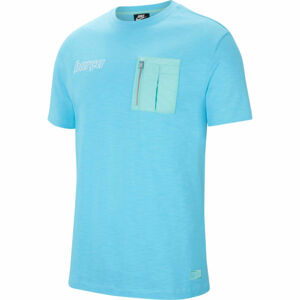 Nike FCB M NSW ME TOP SS Pánské tričko, Světle modrá,Tyrkysová,Bílá, velikost M
