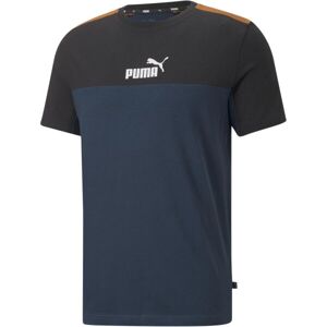 Puma ESS + BLOCK TEE Pánské triko, tmavě modrá, veľkosť L