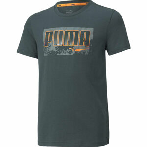 Puma ALPHA HOLIDAY TEE B Dětské triko, Tmavě zelená,Oranžová, velikost 164