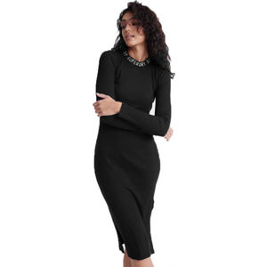 Superdry JACQUARD BODYCON LS MINI DRESS Dámské šaty, černá, velikost 14