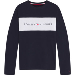 Tommy Hilfiger CN LS TEE LOGO FLAG Pánské tričko s dlouhým rukávem, Tmavě modrá,Bílá, velikost L